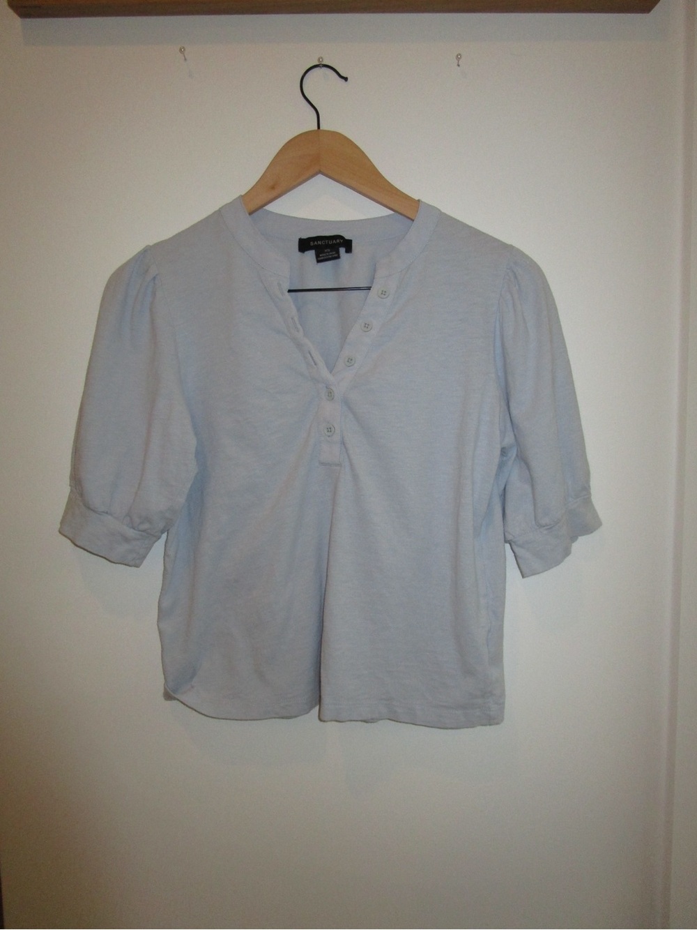 Sanctuary Pale Blue Puff Sleeve Henley Top